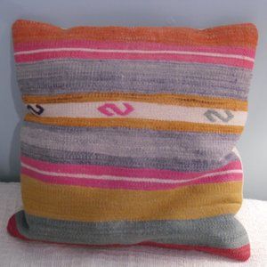 Turkish Wool Kilim Pillow Cover 16" x 16"